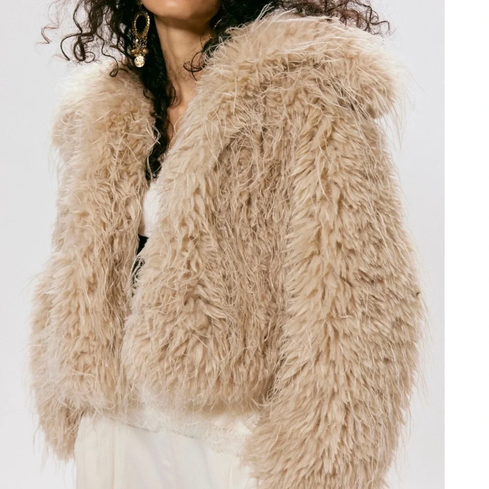 Free people Faux Fur Jacket coat Cream crop cropped FP moonlight off white teddy - Picture 6 of 12
